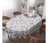 Virtumob Tovaglia ovale impermeabile per tavoli ovali, 152 x 213 cm, vintage disegnata a mano, motivo floreale con uccelli, perfetta per cucina, cena, ristorante all'aperto