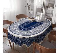 Virtumob Tovaglia ovale in stile bohémien, 152,4 x 213,4 cm, tovaglia in poliestere impermeabile, elegante stile retrò bohémien, tovaglia per pranzo/festa/decorazione esterna