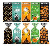 VisageVitalit 50 Pezzi Sacchetti Trasparenti per Caramelle di Halloween, 4 Stili Cellophane Sacchetti per Confetti con Zucca e Fantasmi, Piccoli Sacchetti Regalo per Biscotti, Dessert, Popcorn