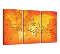Visario 1165 - Quadro su tela, motivo: planisfero, 160 x 90 cm, 3 pezzi