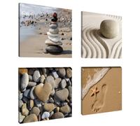Visario 6902 - Set da 4 Foto su Tela a Tema “Sabbia - Wellness”, 4 x 20 x 20 cm