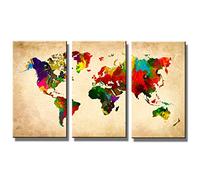 Visario Quadro su Tela Mappa del Mondo 120 x 80 cm 3 Tele Modello Nr XXL 4402