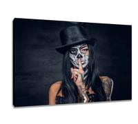 Visario WTD 4032 - Quadro in tela con tatuaggio donna con cilindro, 80 x 60 cm