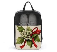 Vischio con bacche bianche e una borsa per scarpe con fiocco rosso, per viaggi e uso quotidiano, anti-polvere, custodia per scarpe da golf