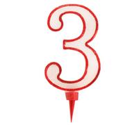 Viscio Trading 154769 Candela Compleanno Numero 3, Cera, Bianco/Rosso, 12x24.5x1.5 cm