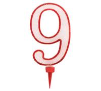 Viscio Trading 154775 Candela Compleanno Numero 9, Cera, Bianco/Rosso, 12x24.5x1.5 cm