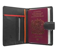 Visconti collezione Bond ODDJOB. Porta passaporto di pelle con chiusura a pressione Blocco RFID BD15 Nero/Arancione/Rosso