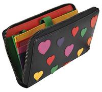 VISCONTI Passion Cash & Coin - Portafoglio da donna in vera pelle con cerniera e 14 scomparti per carte, scomparti per banconote e portamonete, 19,5 x 10 cm, Nero / Multi Love, L, Moderno