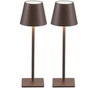 VISDANFO 2 Pezzi Lampada da Tavolo LED Senza Fili, Ricaricabile 5000mAh, Dimmerabile, 2700-6000K, Lampada da Comodino Batteria per Camera da letto, Sala da pranzo, Esterno, Impermeabile (Marrone)