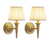 VISDANFO Lampada da parete a batteria, per interni, 2 pezzi, 5200 mAh, ricaricabile, con paralume in tessuto, dimmerabile, per soggiorno, camera da letto, corridoio, cucina (Gold)