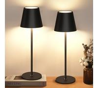 VISDANFO Set da 2 lampade da tavolo a LED ricaricabili e regolabili, lampade da tavolo wireless con comando touch, lampade da tavolo in metallo impermeabili per interni ed esterni, nero