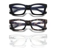 Viseng 3 Paia Occhiali da lettura telaio grande per le Donne con cornice quadrata per le donne Occhiali Anti luce blu Occhiali da lettura alla moda Retro con cerniera a molla 2.5