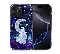 VisEnt Custodia per iPhone 16 Pro, cover protettiva a doppio strato antiurto per donne, ragazze, uomini, ragazzi, resistente agli urti, protezione contro le cadute, vetro colorato con luna fantasma
