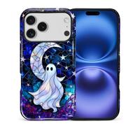 VisEnt Custodia per iPhone 17 Pro, cover protettiva a doppio strato antiurto per donne, ragazze, uomini, ragazzi, resistente agli urti, protezione contro le cadute, vetro colorato con luna fantasma