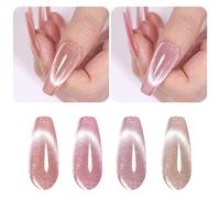 Vishine 4 Pezzi Smalto Gel Semipermanente Magnetico, Smalto Semipermanente UV per Unghie Glitter Olografico Occhi di Gatto Lucido Glitter Auroras Snowlight Cat Eye Nail Art 8ml