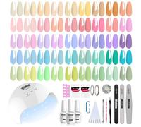 Vishine 48 PCS Pastel Gel Nail Polish Kit with UV Light Base and Matte Glossy Top Coat Nail Gel Polish Soak off Manicure Accessory Tools Suitable for All Seasons