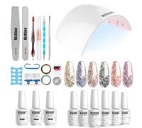 Vishine - Kit completo per smalto semipermanente, lampada LED 36 W, 6 flaconi di smalto gel, top base, completo per manicure, accessori per nail art C026
