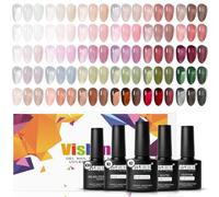 Vishine Smalto semipermanente per unghie, 36 pezzi, 30 colori gelatina rosa nudo + 2 base top coat lucido + 1 top coat opaco e 1 glitter top coat, set mini nudo trasparente UV LED