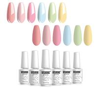 Vishine Vernis Semi Permanent UV Gel, Lot 6 Macaron Pêche Rose Bleu Vert Jaune,Vernis à Ongles Gel Soak Off Manucure Nail Art Kit 8ml
