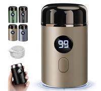 Vishopee Shaver, Vishopee Mini Portable Electric Shaver, USB Rechargeable, IPX-7 Waterproof Razor for Men, Pocket Size Washable Electric Razor with 3D Rotary Head, LED Display (Gold)