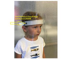 Visiera protettiva per bambini 6 -10 anni 20x20 PETG individuale sterilizzabile e riutilizzabile, Certificate DPI Classe, visiera apribile a 90 gradi colore trasparente Made In Italy trasparente
