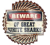 Vision Board - Etichette in vinile olografico e punk rock, resistenti alle intemperie, con scritta "Beware of Great White Sharks Man", stile vintage, divertente, 20 x 30 cm, 1 pezzo