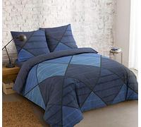 VISION HAROLD - 100% cotone - Set Copripiumoni matrimoniale 200 x 200cm con 2 federe 65 x 65cm per letto matrimoniale - Tessuto morbido e confortevole - Colore: Blu - Certificato Oeko-Tex