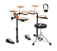 VISIONDRUM Batteria elettronica compatta a rete con cuffie e sgabello per bambini e adulti, arancione