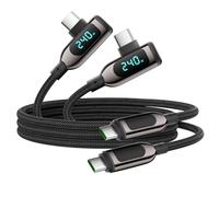 VisionSync 240W Cavo USB C a USB C ad angolo retto [1.2M/2Pack], cavo di ricarica rapida di tipo C intrecciato in nylon con display a LED per iPhone 16/15 Pro Max, Galaxy S25/S24 Ultra,Laptop, nero