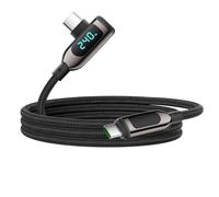 VisionSync 240W Cavo USB C a USB C ad angolo retto [1,2M], cavo di ricarica rapida di tipo C intrecciato in nylon con display a LED per iPhone 16/15 Pro Max, Galaxy S25/S24 Ultra,Laptop, nero