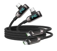 VisionSync 240W Cavo USB C a USB C ad angolo retto [2M/2Pack], cavo di ricarica rapida di tipo C intrecciato in nylon con display a LED per iPhone 16/15 Pro Max, Galaxy S25/S24 Ultra,Laptop, nero