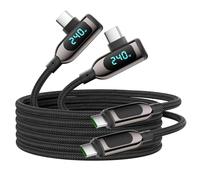 VisionSync 240W Cavo USB C a USB C ad angolo retto [3M/2Pack], cavo di ricarica rapida di tipo C intrecciato in nylon con display a LED per iPhone 16/15 Pro Max, Galaxy S25/S24 Ultra,Laptop, nero