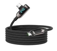 VisionSync 240W Cavo USB C a USB C ad angolo retto [3M], cavo di ricarica rapida di tipo C intrecciato in nylon con display a LED per iPhone 16/15 Pro Max, Galaxy S25/S24 Ultra, MacBook, Laptop, nero