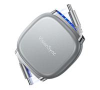 VisionSync 240W Cavo USB C Retrattile,1m,Cavo di Ricarica Rapida PD3.2 USB C a USB C con slot magnetico per Viaggi,5 Lunghezze Preimpostate per iPhone 17/16/15,Galaxy S25/24,Grigio