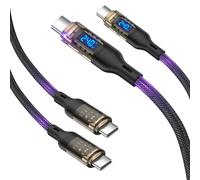 VisionSync Cavo trasparente da USB C a USB C da 240W con display a LED, compatibile con ricarica rapida da 140W, 100W, per MacBook Pro, lPhone16/15/15Pro, Galaxy S24/S23/S23Ultra,1.2m-2pacco, nero