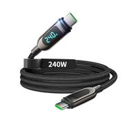 VisionSync Cavo USB C a USB C da 240W,[1,2 m], cavo di ricarica rapida intrecciato in nylon con display LED per lPhone 16/15 Pro,lPad, MacBook Pro,Galaxy S25/S24,Pixel,Switch,Nero