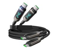 VisionSync Cavo USB C a USB C da 240W,[1,2 m, confezione da 2], cavo di ricarica rapida intrecciato in nylon con display LED per lPhone 16/15 Pro,lPad, MacBook Pro,Galaxy S25/S24,Pixel,Switch(nero)