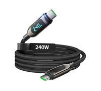 VisionSync Cavo USB C a USB C da 240W,[2 m], cavo di ricarica rapida intrecciato in nylon con display LED per lPhone 16/15 Pro,lPad, MacBook Pro,Galaxy S25/S24,Pixel,Switch,Nero