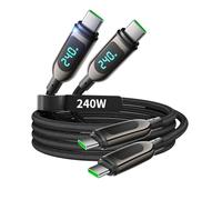 VisionSync Cavo USB C a USB C da 240W [2 m, confezione da 2], cavo di ricarica rapida intrecciato in nylon con display LED per lPhone 16/15 Pro,lPad, MacBook Pro,Galaxy S25/S24,Pixel,Switch,Nero