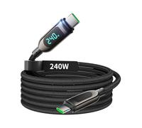 VisionSync Cavo USB C a USB C da 240W [3m], cavo di ricarica rapida intrecciato in nylon con display LED per lPhone 16/15 Pro,lPad, MacBook Pro,Galaxy S25/S24,Pixel,Switch,Nero