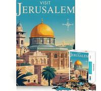 Visita Gerusalemme Poster di viaggio Arte Puzzle da 1000 pezzi per adulti Gioco di divertimento mentale Tecnologia di taglio laser avanzata Sfida divertente per il tempo di attesa (38x26cm)