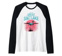 Visita Il Grande Lago Salato Flamingo Rosa Utah Tramonto Turista Maglia con Maniche Raglan
