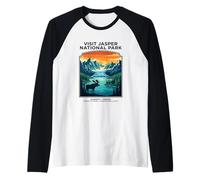 Visita Jasper National Park Alberta Canada Retro Moose Maglia con Maniche Raglan