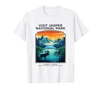 Visita Jasper National Park Alberta Canada Retro Moose Maglietta