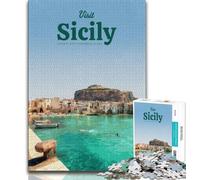Visita la Sicilia - Puzzle da 1000 pezzi per adulti e adolescenti, per ammazzare il tempo durante le vacanze Ogni pezzo è unico Gioco stimolante e divertente per tutta la famiglia, 50x75cm