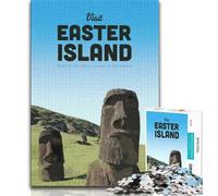 Visita l'Isola di Pasqua: puzzle per adolescenti, difficili da completare ma divertenti e divertenti, con poster abbinato e foglio di quiz 75x50cm