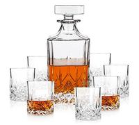 Viski Admiral Decanter e bicchieri trasparenti di alta qualità, senza piombo, per scotch e whisky, regalo da 887 ml e 266 ml, set da 8 pezzi