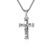Viskyna Collana da uomo a forma di croce in acciaio inossidabile 316L, con ciondolo a forma di crocifisso, gioiello religioso cristiano, Acciaio inossidabile, Nessuna pietra preziosa