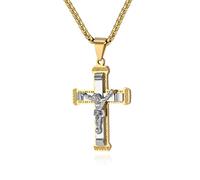 Viskyna Collana da uomo a forma di croce in acciaio inossidabile 316L, con ciondolo a forma di crocifisso, gioiello religioso cristiano, Acciaio inossidabile, Nessuna pietra preziosa
