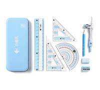 Visnreaen Set di Geometria 8 Pezzi con Compasso e Goniometro - Astuccio Turchese Completo per Scuola, Università e Ufficio - Strumenti di Disegno Tecnico e Matematica